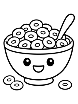 Free printable Cute Smiling Bowl Of Cereal Loops coloring page