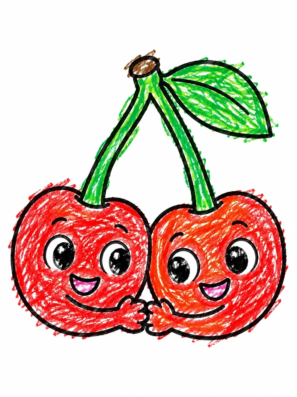Colored example of the Cute Smiling Cherries Holding Hands coloring page
