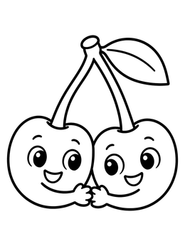 Free printable Cute Smiling Cherries Holding Hands coloring page