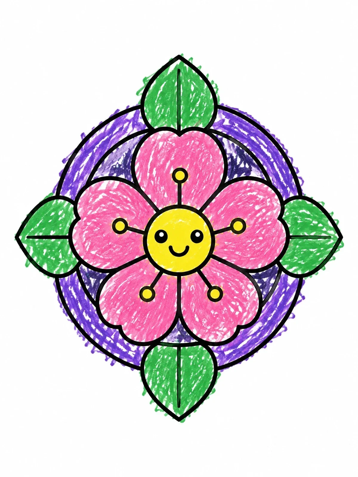 Colored example of the Cute Smiling Cherry Blossom Flower coloring page