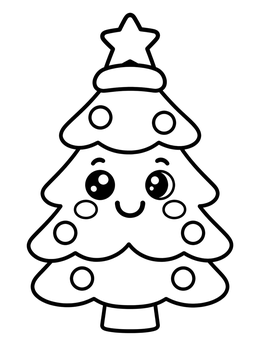 Free printable Cute Smiling Christmas Tree coloring page