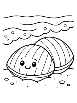 Free printable Cute Smiling Clam On Sand coloring page