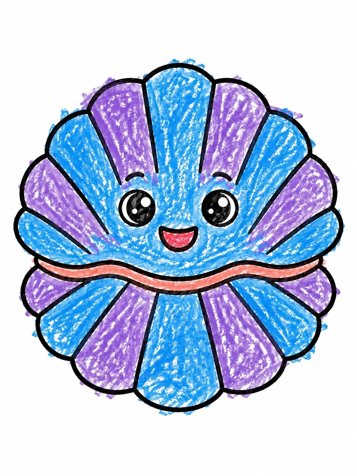 Colored example of the Cute Smiling Clam Shell coloring page