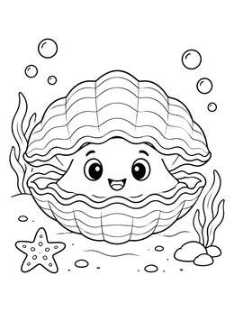 Free printable Cute Smiling Clam Underwater coloring page
