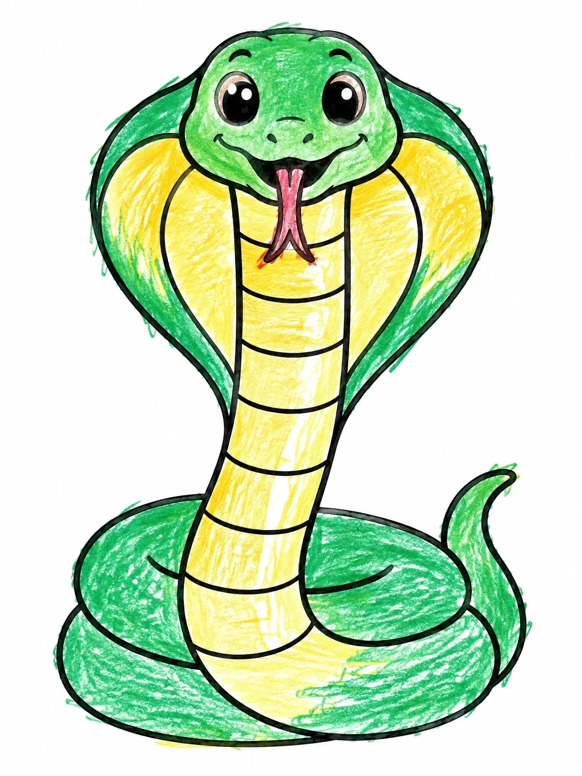 Colored example of the Cute Smiling Cobra coloring page