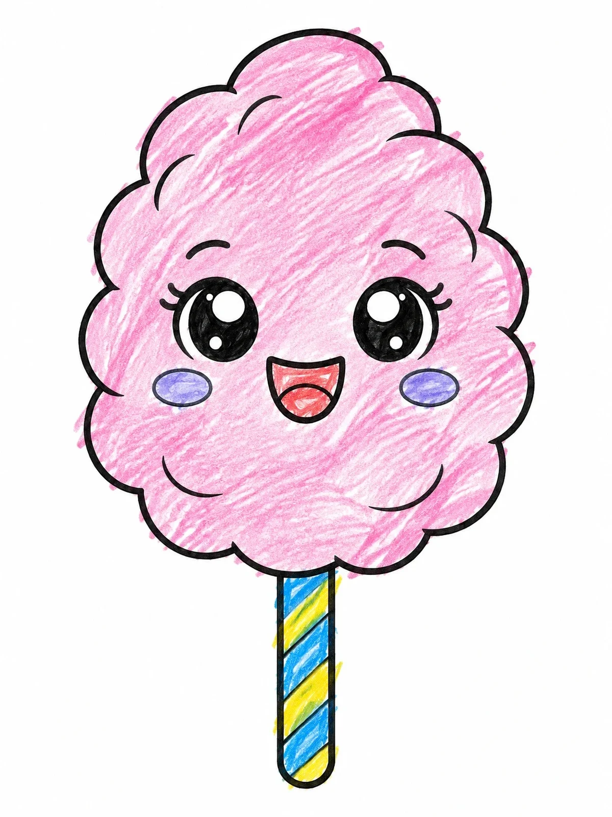 Colored example of the Cute Smiling Cotton Candy Cloud coloring page