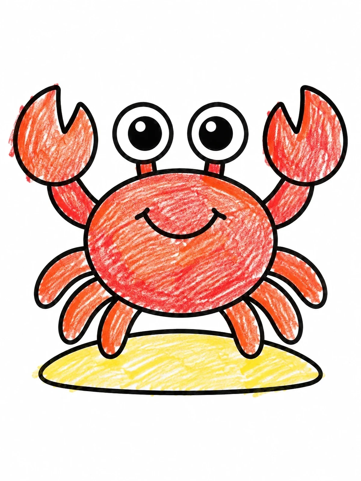 Colored example of the Cute Smiling Crab On Sand coloring page