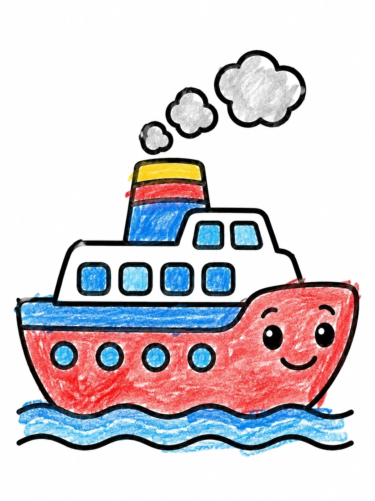Colored example of the Cute Smiling Ferry Boat coloring page