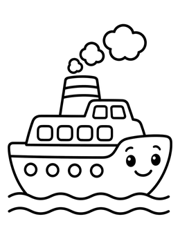 Free printable Cute Smiling Ferry Boat coloring page