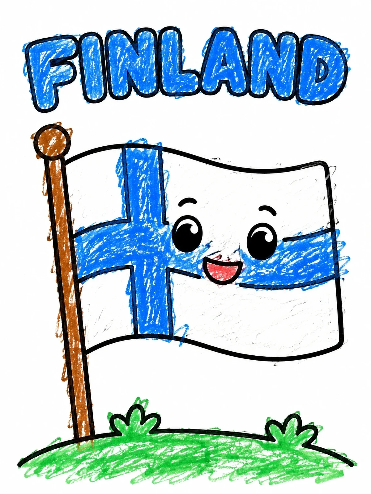 Colored example of the Cute Smiling Finland Flag coloring page