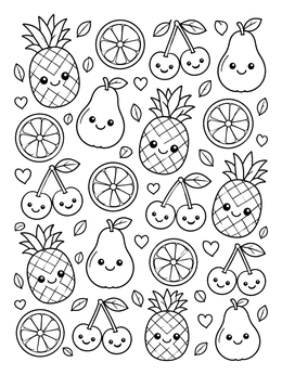 Free printable Cute Smiling Fruit Pattern coloring page