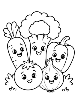Free printable Cute Smiling Garden Vegetables coloring page