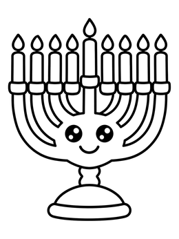 Free printable Cute Smiling Hanukkah Menorah coloring page