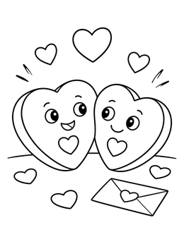 Two cheerful heart characters side by side in this sweet heart coloring page.
