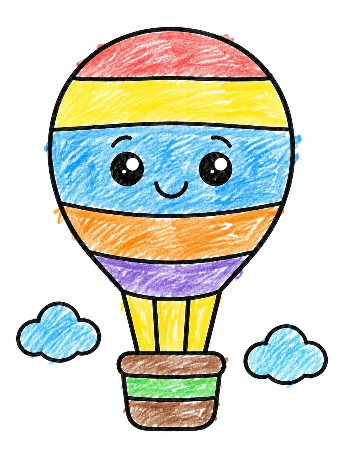 Colored example of the Cute Smiling Hot Air Balloon coloring page