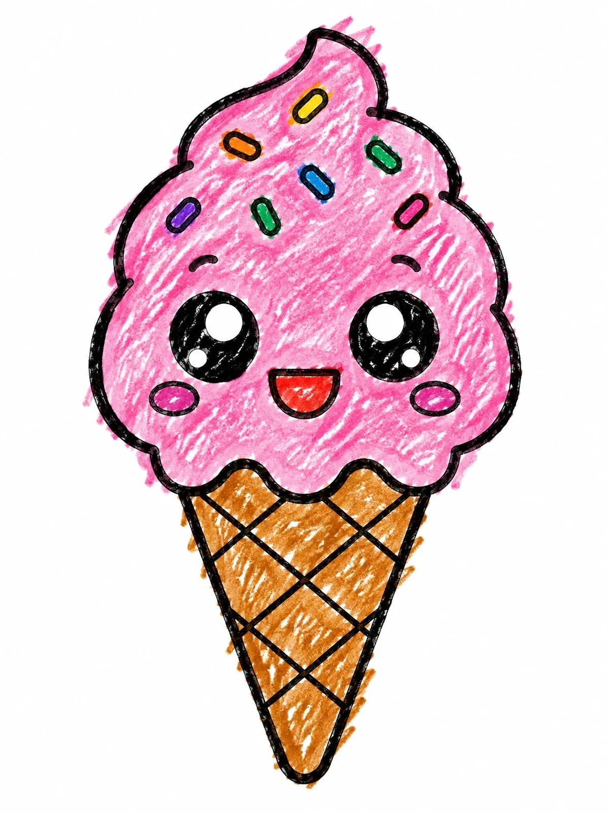 Colored example of the Cute Smiling Ice Cream Cone coloring page