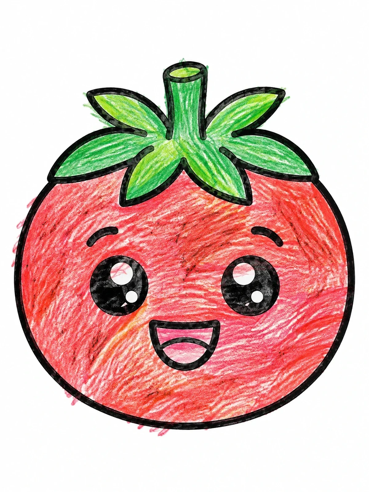 Colored example of the Cute Smiling Kawaii Tomato coloring page