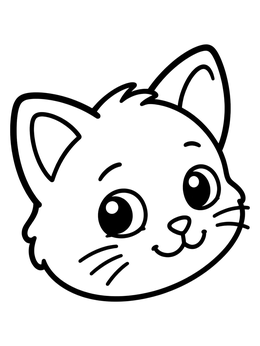 A simple kitten coloring page showing a friendly cartoon cat face.