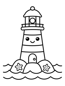 Free printable Cute Smiling Lighthouse In The Sea coloring page