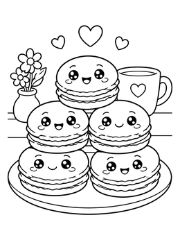 Free printable Cute Smiling Macarons On Plate coloring page