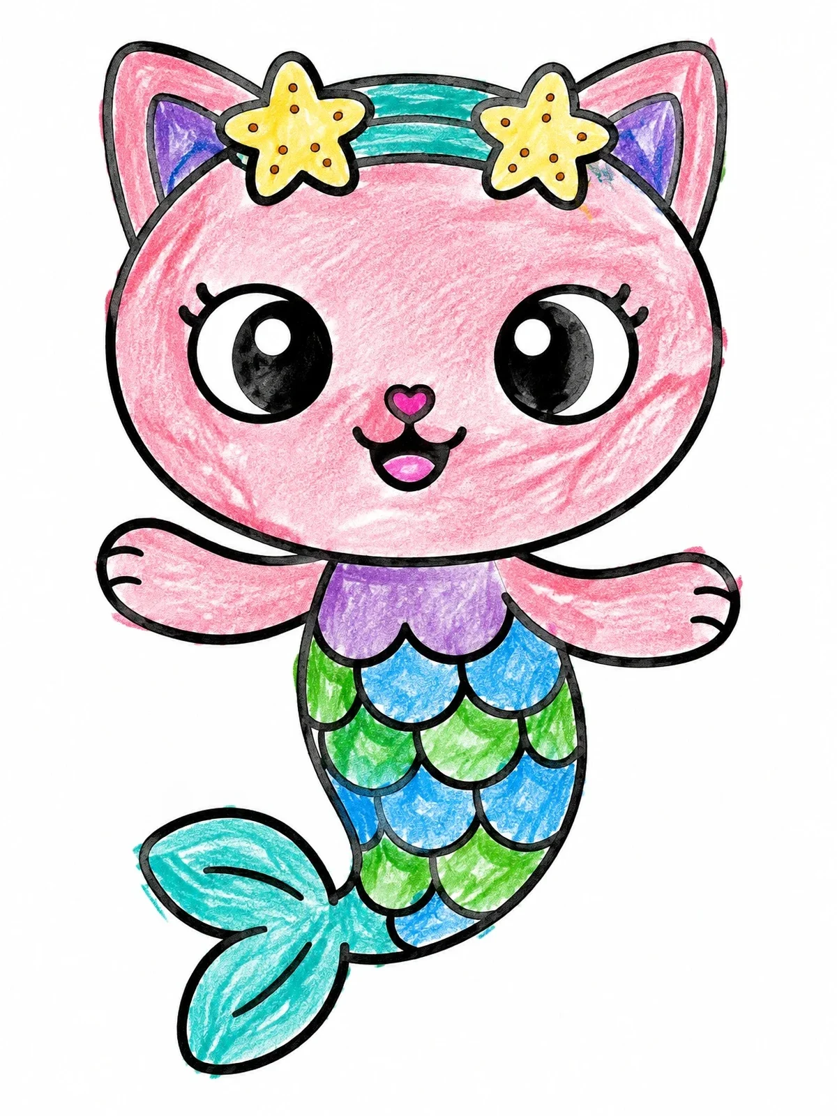 Colored example of the Cute Smiling Mercat With Starfish Headband coloring page