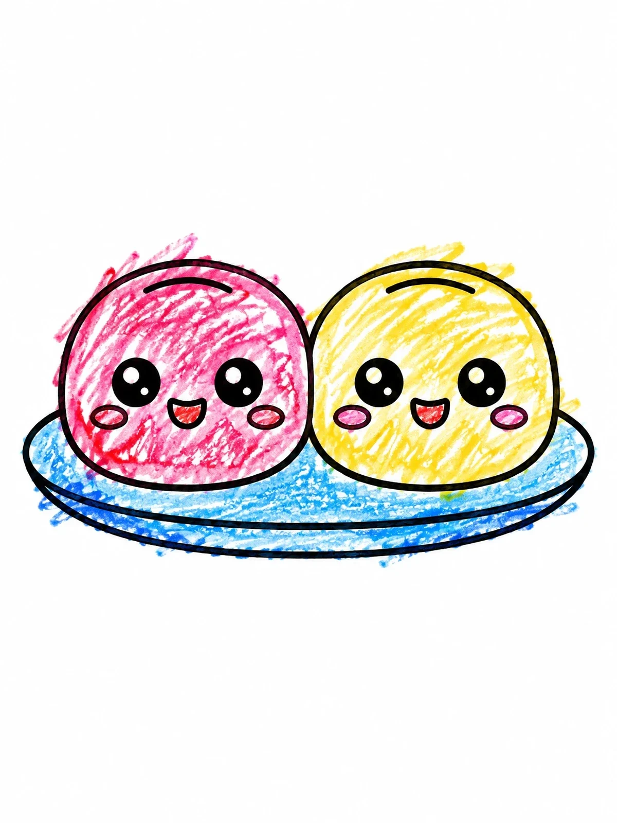 Colored example of the Cute Smiling Mochi On A Plate coloring page