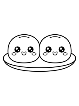 Free printable Cute Smiling Mochi On A Plate coloring page