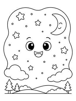 Free printable Cute Smiling Night Sky Expanse coloring page