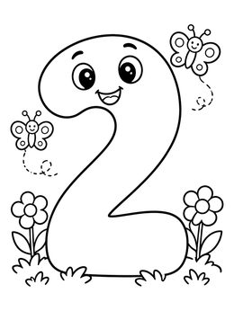Free printable Cute Smiling Number Two With Butterflies coloring page