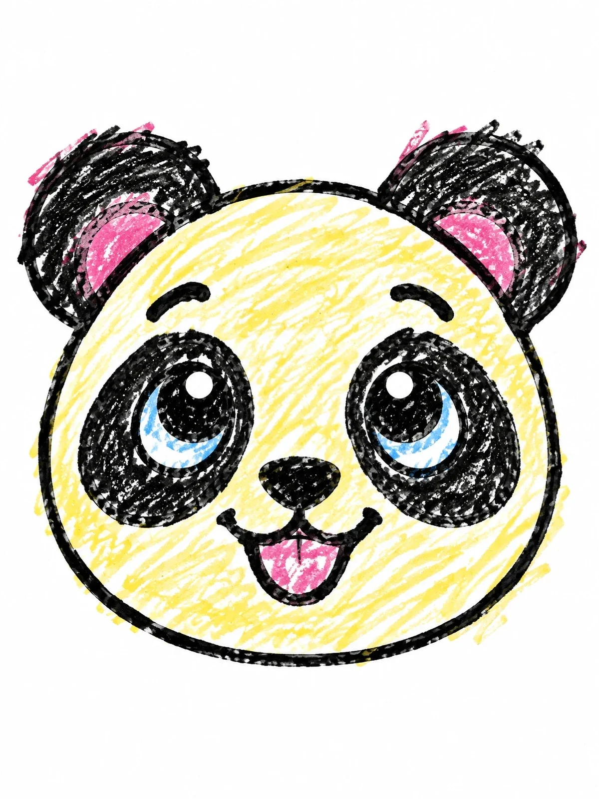 Colored example of the Cute Smiling Panda Face Looking Up coloring page