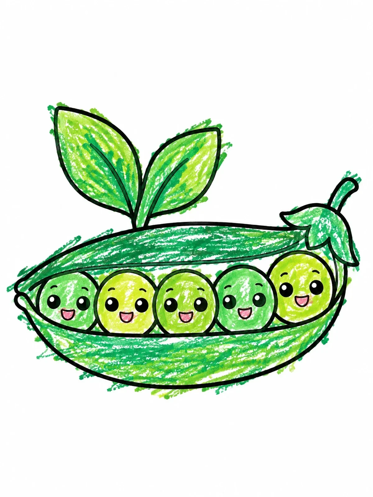 Colored example of the Cute Smiling Peas In Pod coloring page