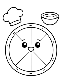 Free printable Cute Smiling Pizza Crust With Chef Hat coloring page