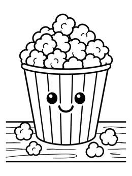 Free printable Cute Smiling Popcorn Bucket coloring page
