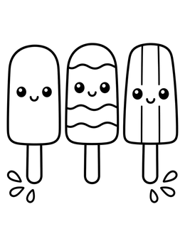 Free printable Three Cute Smiling Popsicles coloring page