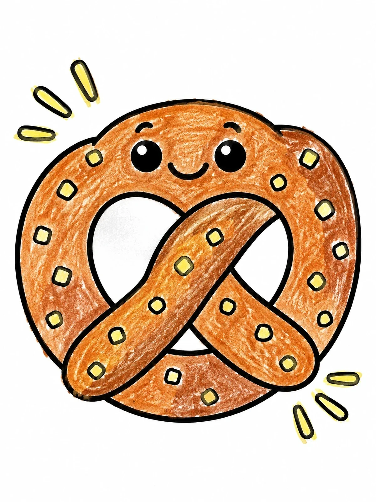 Colored example of the Cute Smiling Pretzel With Salt coloring page