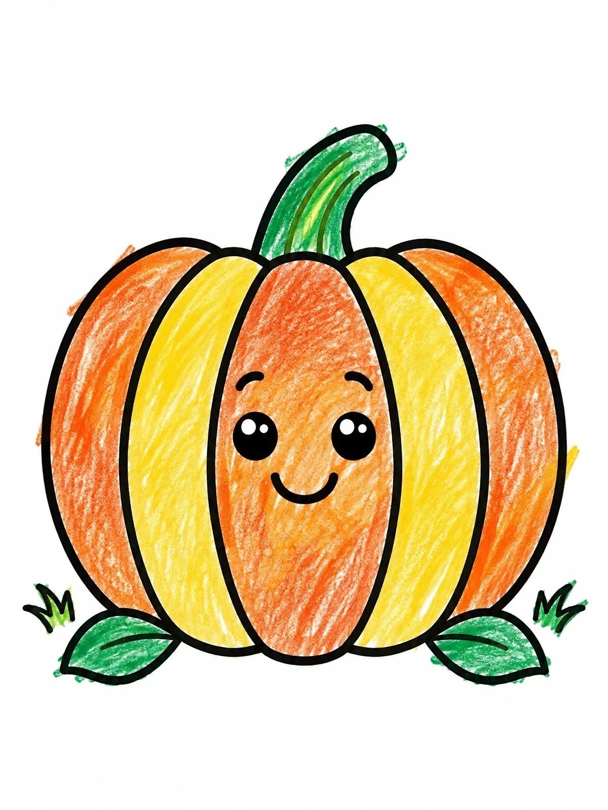Colored example of the Cute Smiling Pumpkin In Grass coloring page