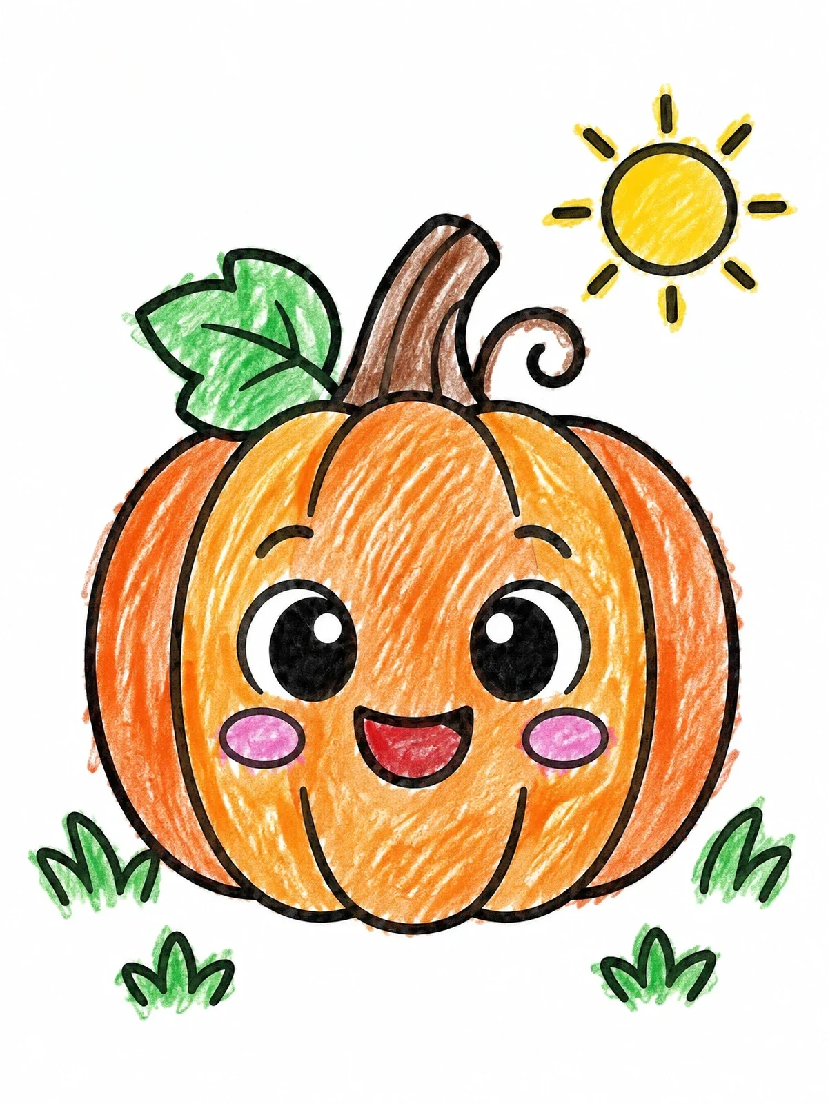 Colored example of the Cute Smiling Pumpkin In The Sun coloring page
