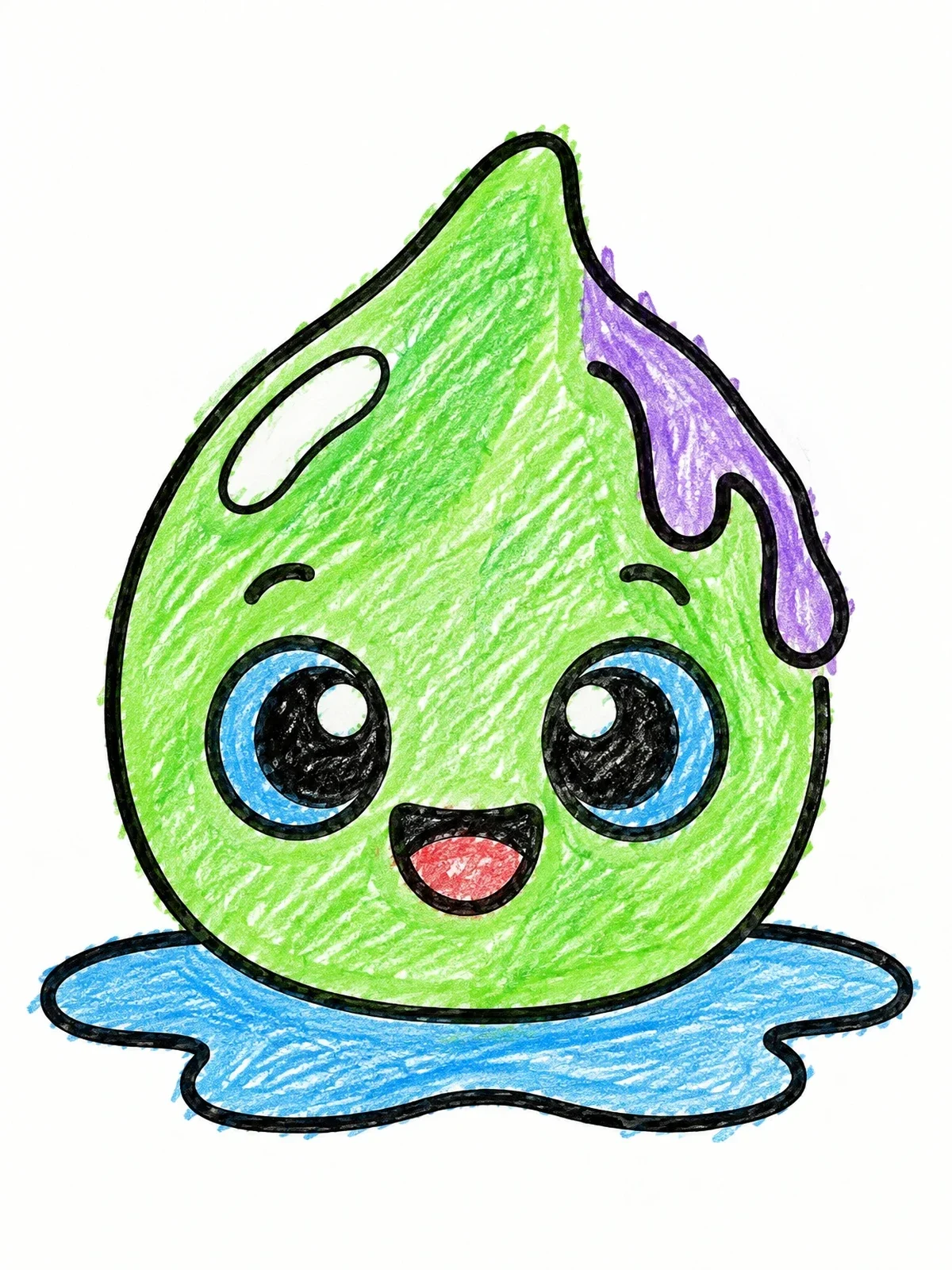 Colored example of the Cute Smiling Slime Drop coloring page