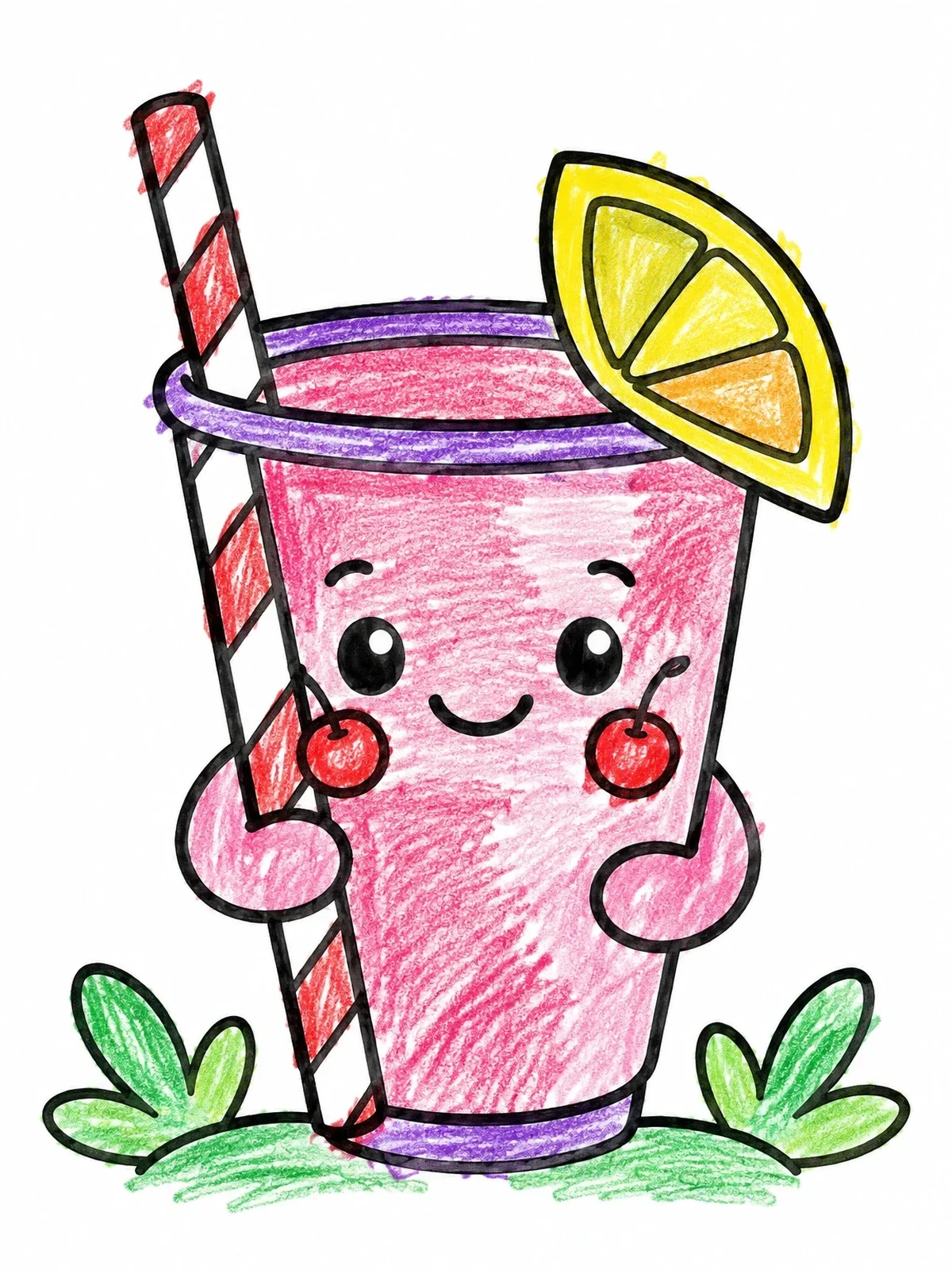 Colored example of the Cute Smiling Smoothie Cup coloring page