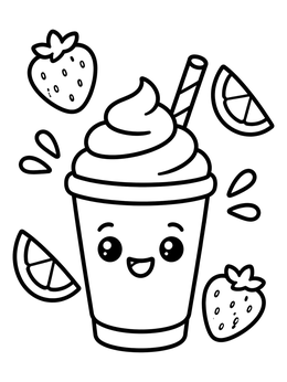 Free printable Cute Smiling Smoothie Cup With Fruit coloring page