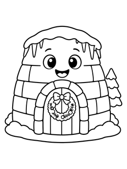 Free printable Cute Smiling Snow Igloo With Wreath coloring page
