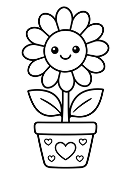 Free printable Cute Smiling Sunflower In Heart Pot coloring page