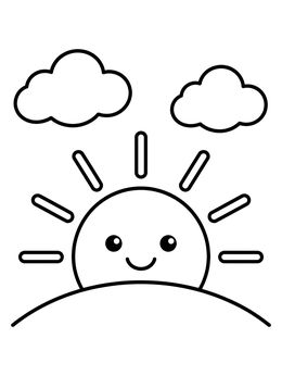 Free printable Cute Smiling Sunrise Over Hill coloring page