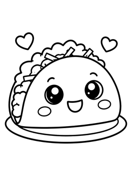 Free printable Cute Smiling Taco On Plate coloring page