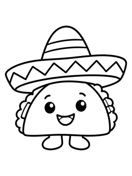 Free printable Cute Smiling Taco With Sombrero coloring page