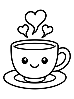 Free printable Cute Smiling Teacup With Heart Steam coloring page