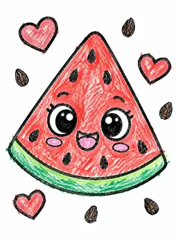 Watermelon Letters Patterned Cute Smiling Watermelon Slice Coloring Page