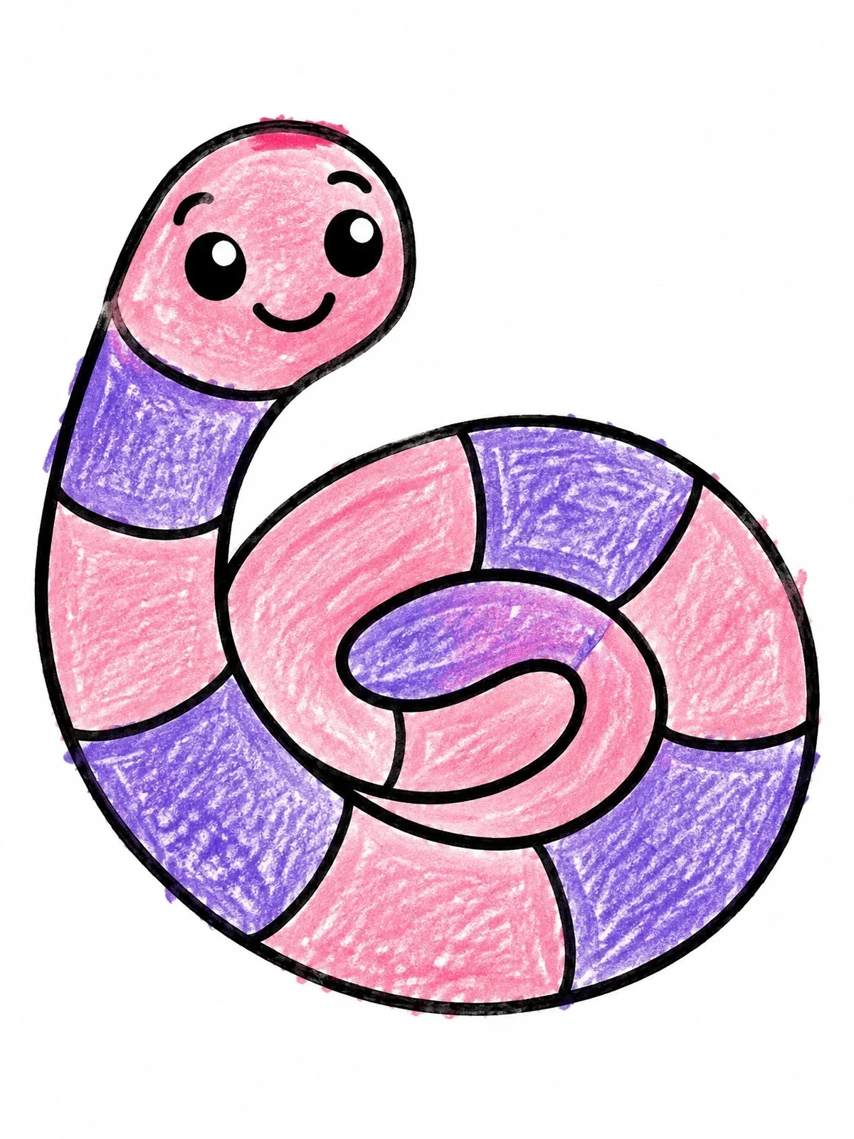 Colored example of the Cute Smiling Worm In A Spiral coloring page