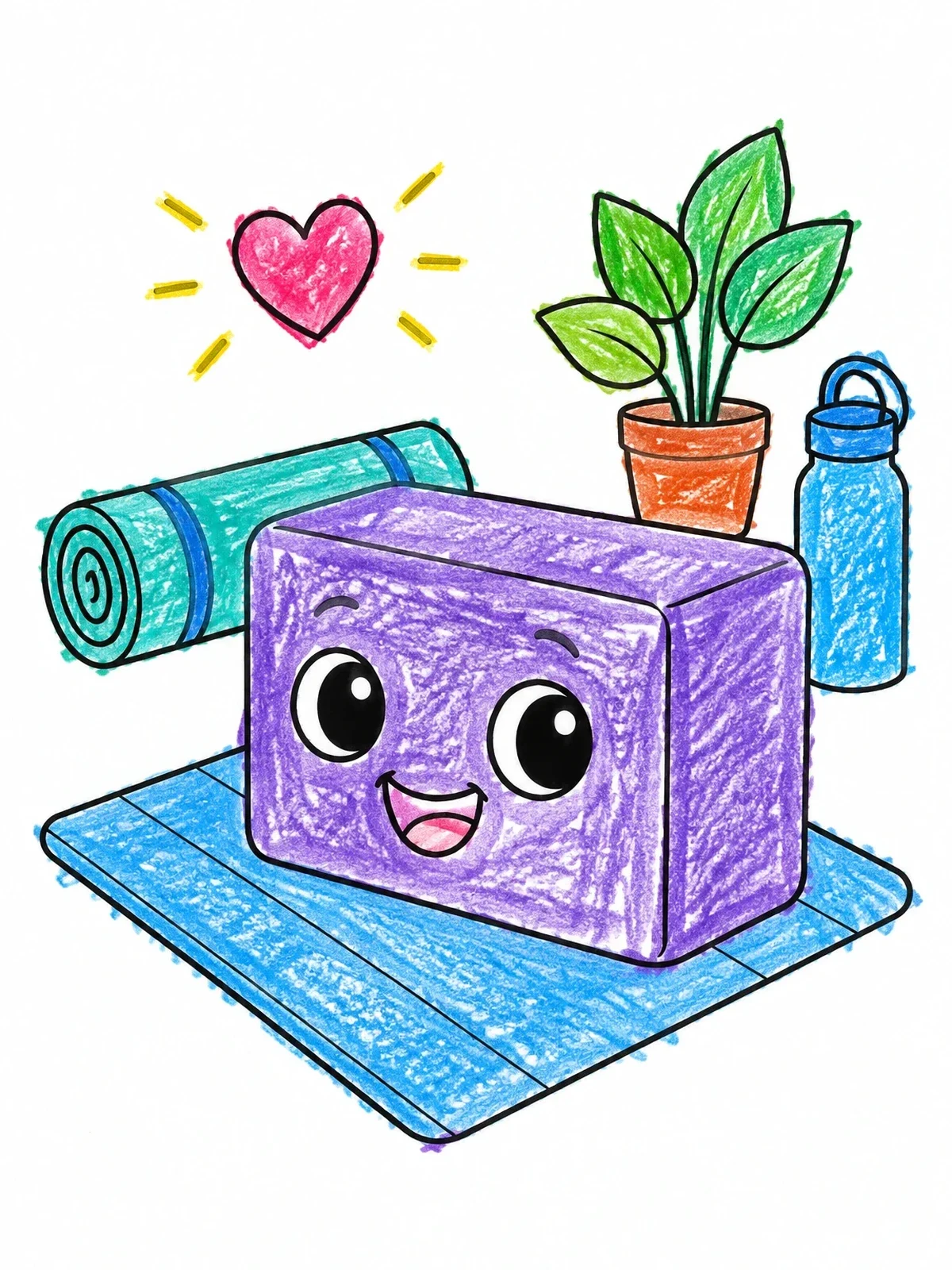 Colored example of the Cute Smiling Yoga Block coloring page