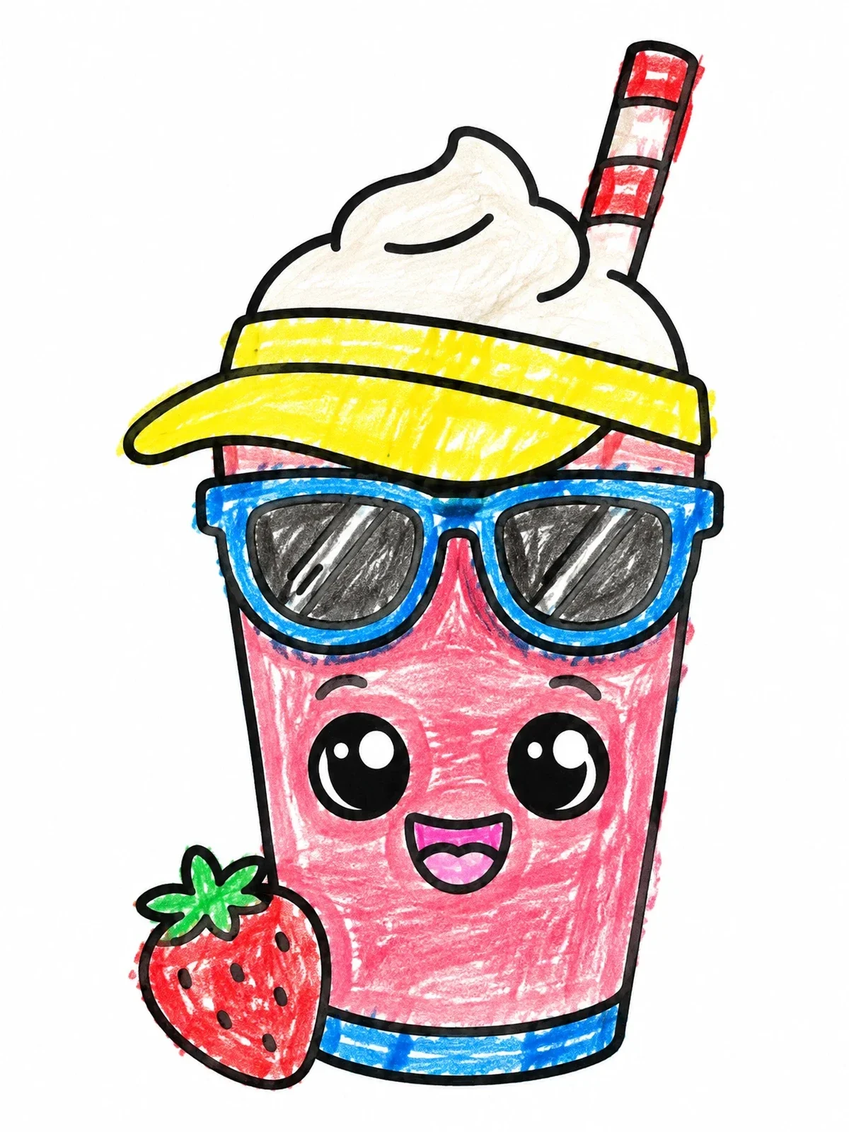 Colored example of the Cute Smoothie With Sun Visor coloring page